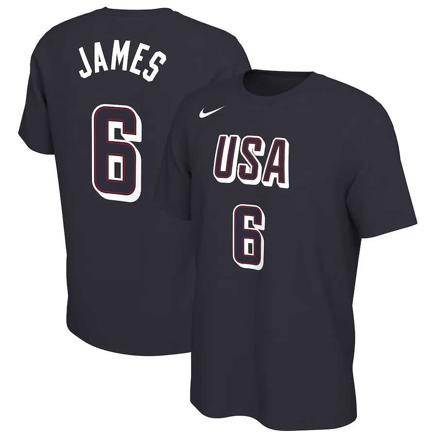 Men 2024 Paris Olympics USA basketball #6 James black T shirts